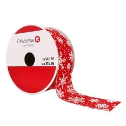 New 🧨 1.5" x 30ft. Taffeta Wired Snowflakes Ribbon by Celebrate It™ Christmas 👏