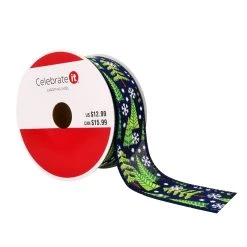 Buy ❤️ 1.5" x 30ft. Faux Linen Wired Trees Ribbon by Celebrate It™ ❄ Christmas ⭐