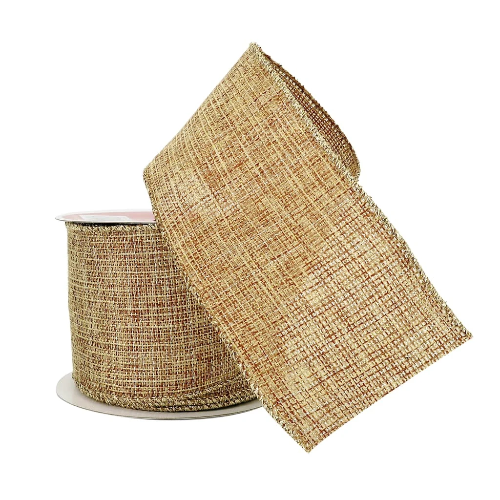 Cheap π 2.5" x 20ft. Metallic Faux Linen Wired Ribbon by Celebrate It™ Christmas π 2 Cheap π 2.5" x 20ft. Metallic Faux Linen Wired Ribbon by Celebrate It™ Christmas π - Image 2