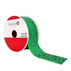 Budget 🔥 1.5" x 30ft. Taffeta Wired Glitter Ribbon by Celebrate It™ ❄ Christmas ✨