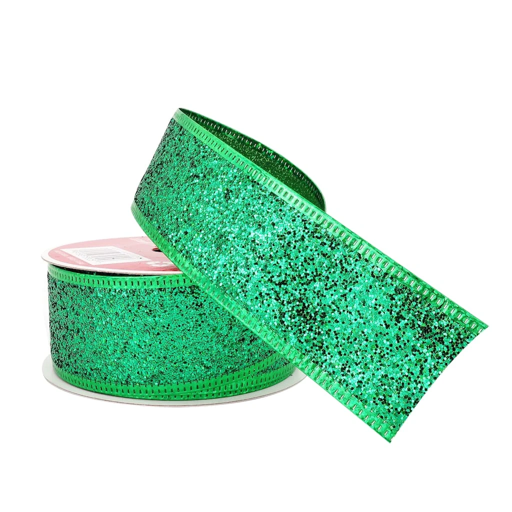 Budget π₯ 1.5" x 30ft. Taffeta Wired Glitter Ribbon by Celebrate It™ β Christmas β¨ 2 Budget π₯ 1.5" x 30ft. Taffeta Wired Glitter Ribbon by Celebrate It™ β Christmas β¨ - Image 2
