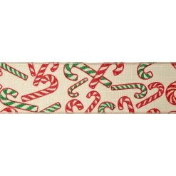 Promo 🧨 2.5" x 20ft. Faux Linen Wired Candy Canes Ribbon by Celebrate It™ Christmas ✔️ 5 Promo 🧨 2.5" x 20ft. Faux Linen Wired Candy Canes Ribbon by Celebrate It™ Christmas ✔️ -Celebrate It Sales Shop 10696262 3