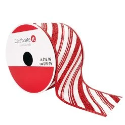 Discount 🔔 2.5" x 20ft. Taffeta Wired Slant Stripes Ribbon by Celebrate It™ Christmas 👏