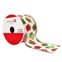 Outlet ❤️ 2.5" x 20ft. Taffeta Wired Gift Boxes Ribbon by Celebrate It™ ❄ Christmas 🤩