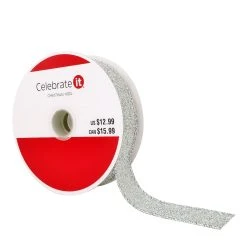 Budget 🧨 7/8" x 21ft. Metallic Sheer Wired Glitter Ribbon by Celebrate It™ Christmas 🎉