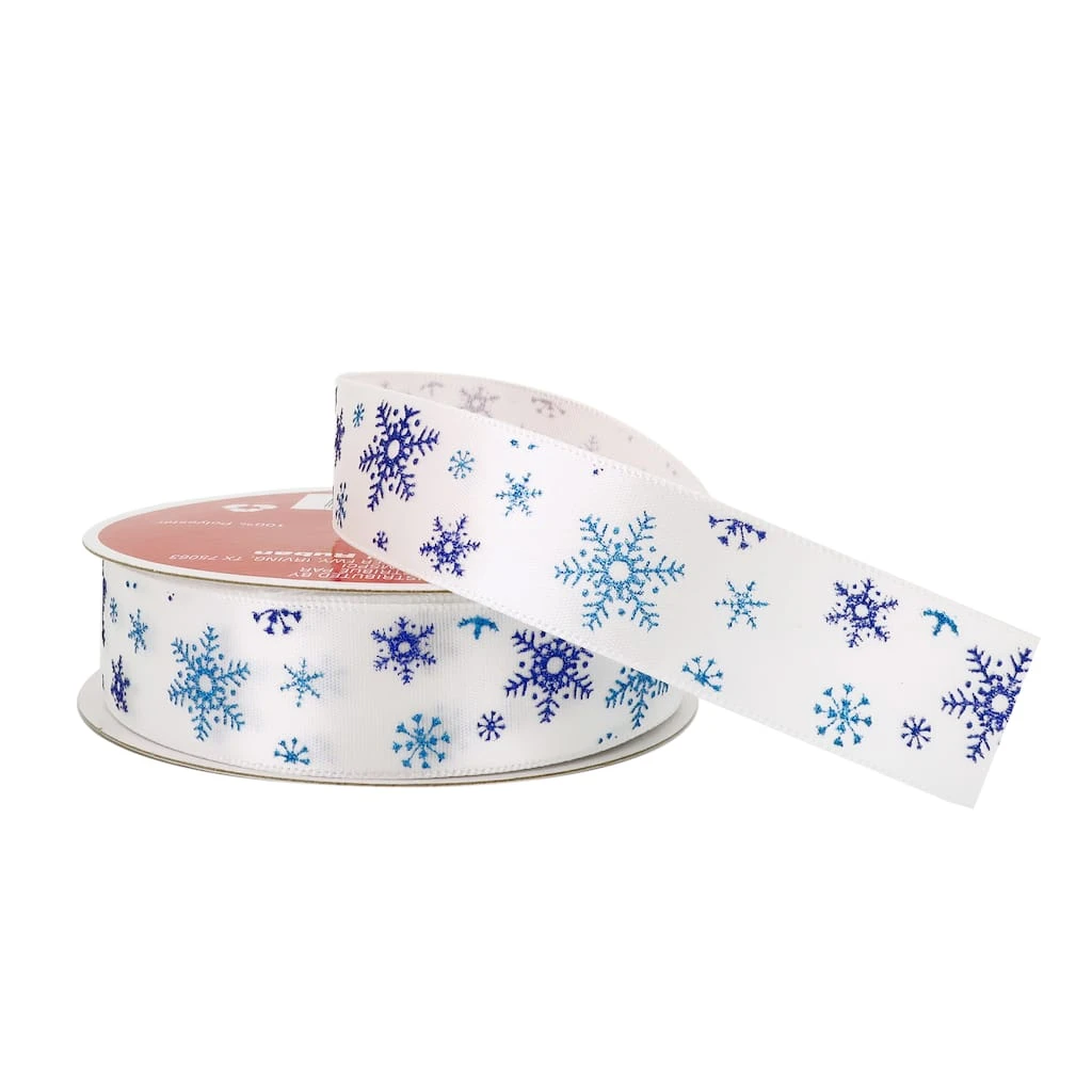Cheap ⭐ 7/8" x 24ft. Satin Snowflake Ribbon by Celebrate It™ Christmas 🥰 2 Cheap ⭐ 7/8" x 24ft. Satin Snowflake Ribbon by Celebrate It™ Christmas 🥰 - Image 2