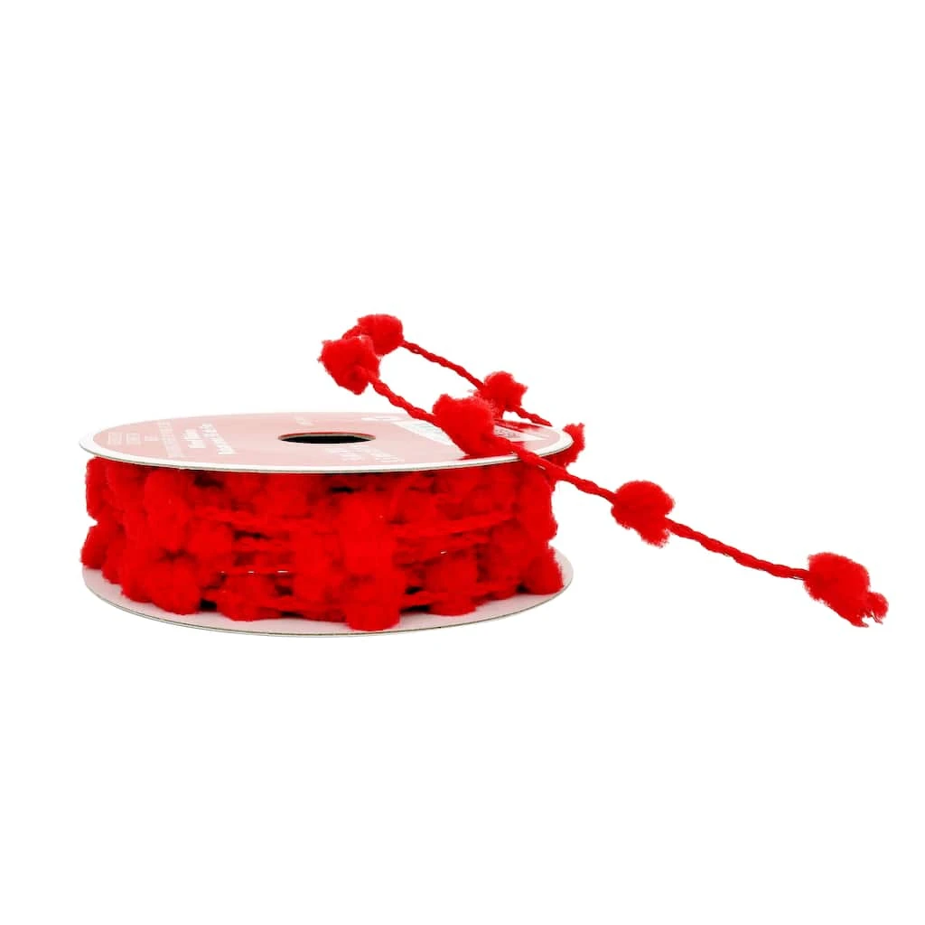 Promo ❤️ 3/8" x 30ft. Cord Wired Pom Pom Ribbon by Celebrate It™ ✨ Christmas 😀 2 Promo ❤️ 3/8" x 30ft. Cord Wired Pom Pom Ribbon by Celebrate It™ ✨ Christmas 😀 - Image 2