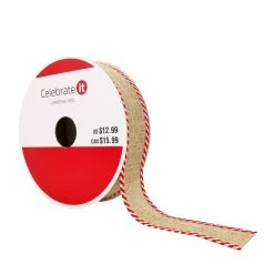 Wholesale ✔️ 7/8" x 24ft. Natural Faux Linen Ribbon by Celebrate It™ ❄ Christmas 🛒