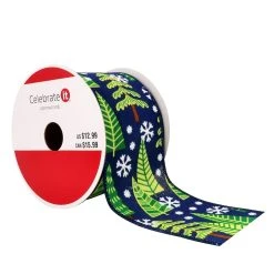 Best Pirce ❤️ 2.5" x 20ft. Faux Linen Wired Tree Ribbon by Celebrate It™ Christmas 👏