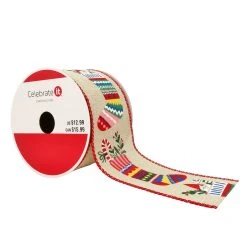 Cheap 🌟 2.5" x 20ft. Faux Linen Wired Stockings Ribbon by Celebrate It™ Christmas 🔥