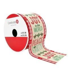 Cheap 🥰 2.5" x 20ft. Faux Lenin Wired Sentiment Ribbon by Celebrate It® Christmas 🎉
