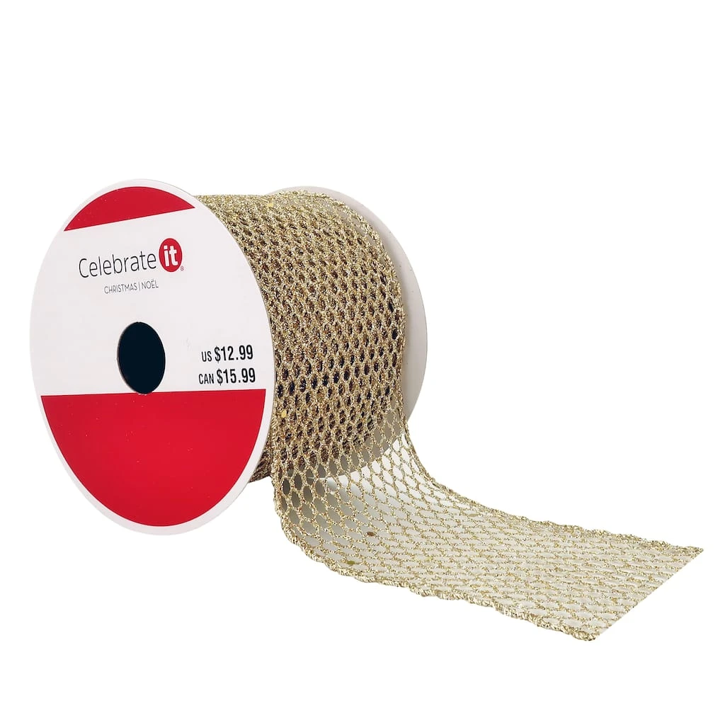 Outlet π 2.5" x 20ft. Wired Glitter Mesh Ribbon by Celebrate It® 𧨠Christmas β¨ 1 Outlet π 2.5" x 20ft. Wired Glitter Mesh Ribbon by Celebrate It® 𧨠Christmas β¨