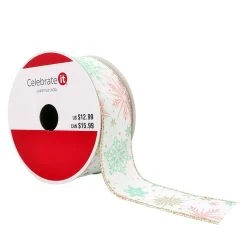 Best deal 🤩 1.5" x 30ft. Taffeta Wired Foil Snowflake Ribbon by Celebrate It® 🎁 Christmas ✔️