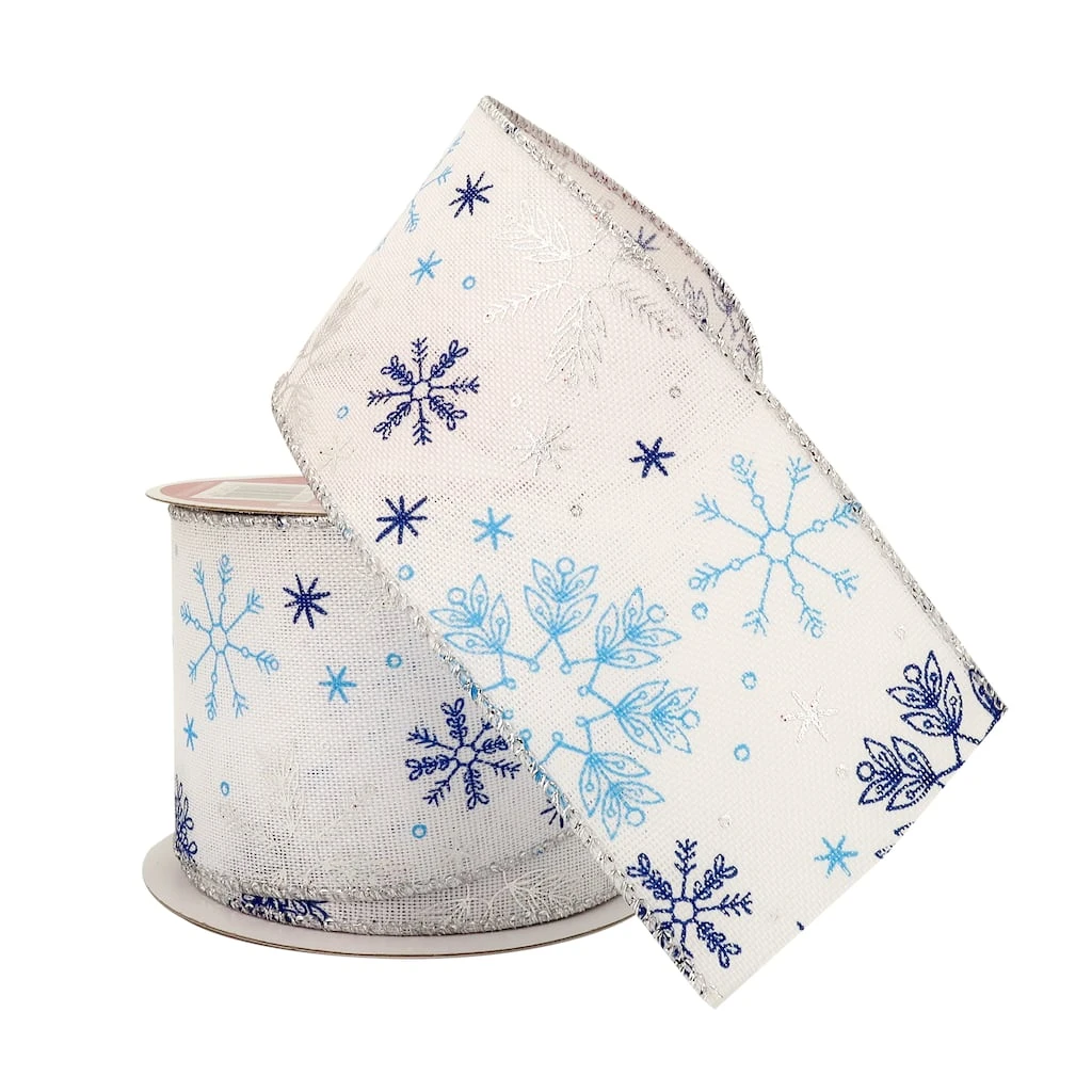 Brand new 💯 2.5" x 20ft. Taffeta Wired Foil Snowflake Ribbon by Celebrate It® Christmas 🤩 2 Brand new 💯 2.5" x 20ft. Taffeta Wired Foil Snowflake Ribbon by Celebrate It® Christmas 🤩 - Image 2