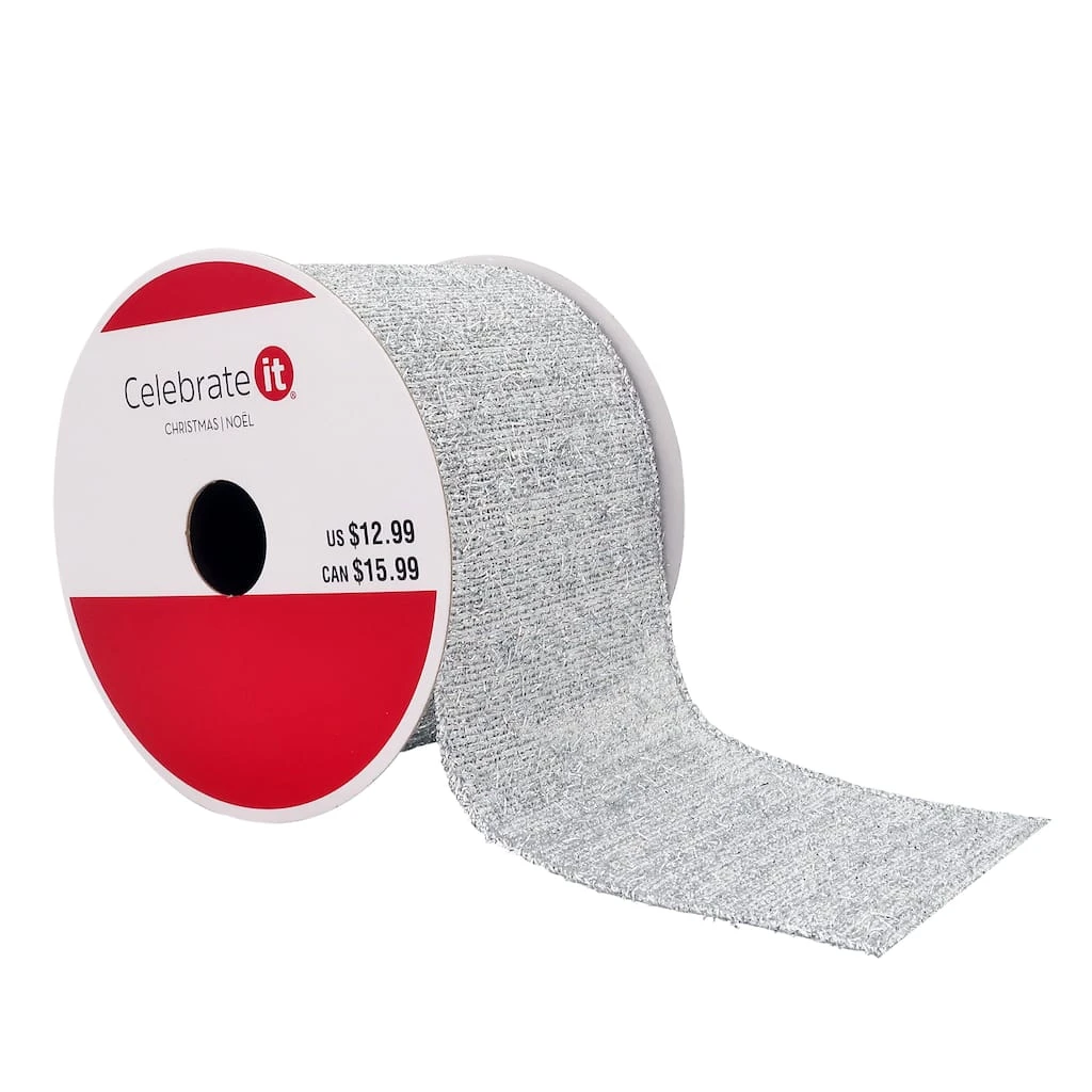 Cheapest 🥰 2.5" x 20ft. Wired Tinsel Fabric Ribbon by Celebrate It® ✔️ Christmas ⌛ 1 Cheapest 🥰 2.5" x 20ft. Wired Tinsel Fabric Ribbon by Celebrate It® ✔️ Christmas ⌛