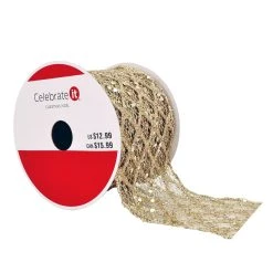 Discount 👍 2.5" x 18ft. Mesh Wired Glitter Ribbon by Celebrate It® Christmas 🔔