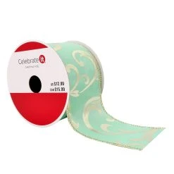 Cheapest ❤️ 2.5" x 20ft. Taffeta Foil Wired Fern Ribbon by Celebrate It® Christmas ✨