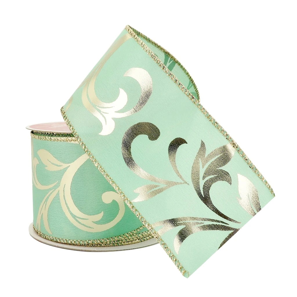 Cheapest ❤️ 2.5" x 20ft. Taffeta Foil Wired Fern Ribbon by Celebrate It® Christmas ✨ 2 Cheapest ❤️ 2.5" x 20ft. Taffeta Foil Wired Fern Ribbon by Celebrate It® Christmas ✨ - Image 2