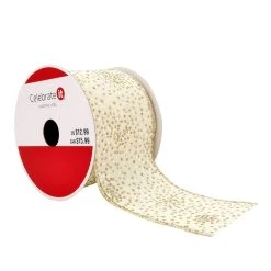 Promo 💯 2.5" x 20ft. Faux Linen Wired Dotted Ribbon by Celebrate It® ❄ Christmas 👏