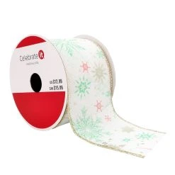 Wholesale 😀 2.5" x 20ft. Taffeta Foil Wired Snowflake Ribbon by Celebrate It® Christmas 🔥
