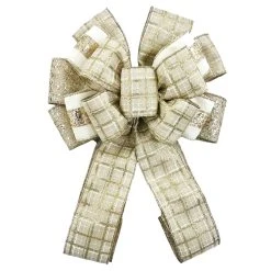 Outlet ❤️ 20.5" Glittery Gold Plaid 🛒 Christmas Décor Bow by Celebrate It® ✨