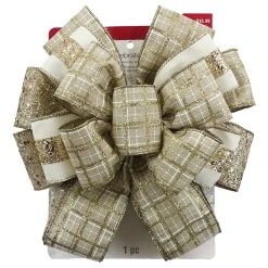 Outlet ❤️ 20.5" Glittery Gold Plaid 🛒 Christmas Décor Bow by Celebrate It® ✨ -Celebrate It Sales Shop 10697615 5