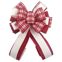 Brand new ✨ 20.5" Bright Red & White Plaid 😀 Christmas Décor Bow by Celebrate It® 🎁