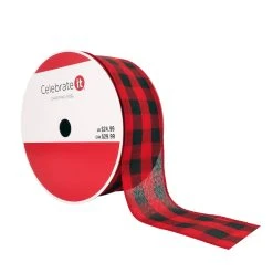 Flash Sale ⌛ 2.5" x 80ft. Wired Buffalo Check Ribbon by Celebrate It® ❄ Christmas ✔️