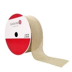 Budget 🧨 2.5" x 80ft. Faux Linen Wired Ribbon by Celebrate It® Christmas 🔔