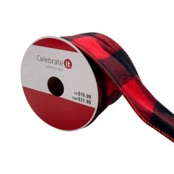 New ❤️ 3.5'' x 25 ft. Red and Black Buffalo Checkered Flannel Ribbon by Celebrate It® ✨