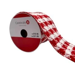 Brand new 🎁 3.5'' x 9 ft. Red and White Houndstooth Ribbon by Celebrate It® 🔥