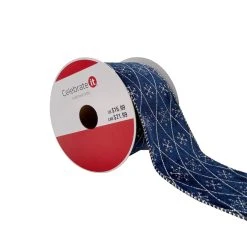 Buy ✨ 3.5'' x 25 ft. Navy Velvet with Silver Argyle Ribbon by Celebrate It® 👍