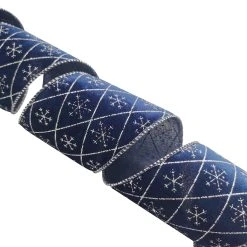 Buy ✨ 3.5'' x 25 ft. Navy Velvet with Silver Argyle Ribbon by Celebrate It® 👍 -Celebrate It Sales Shop 10697884 4