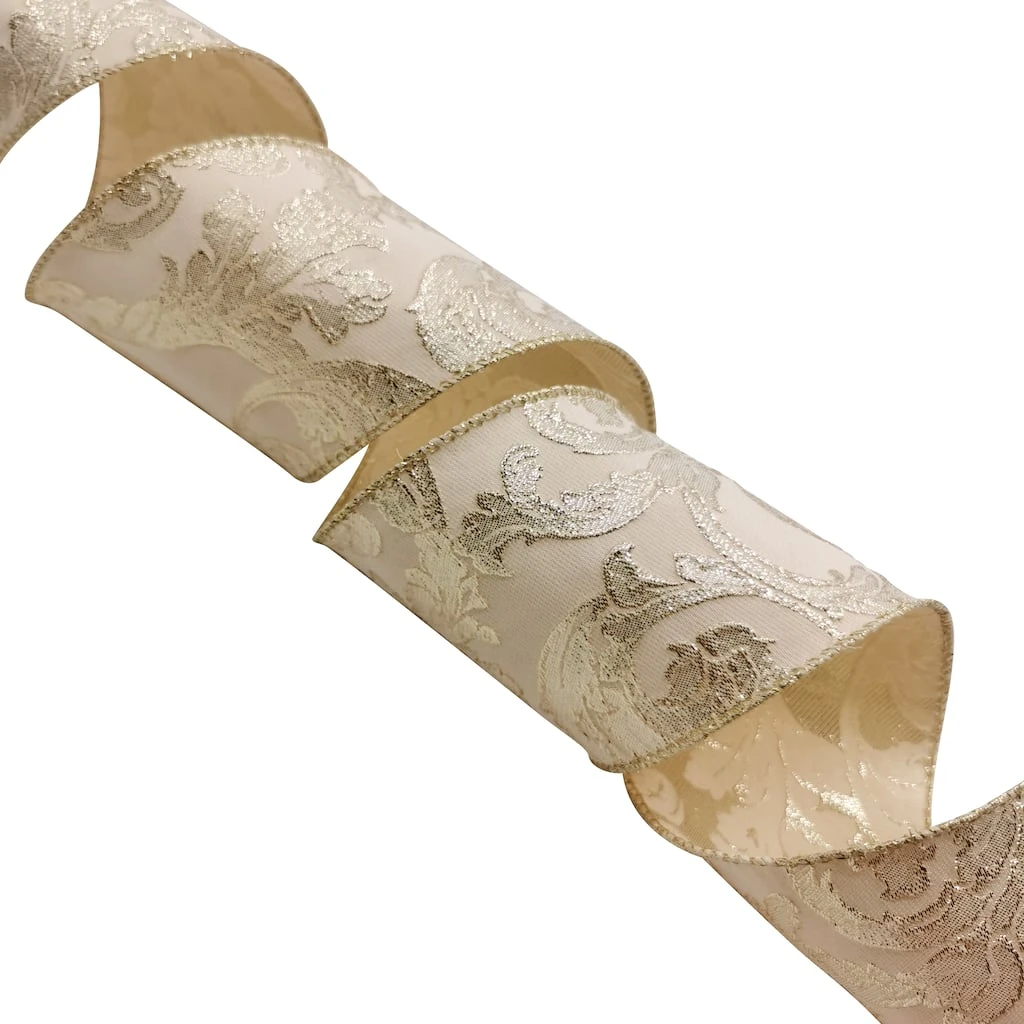 New π 3.5'' x 15 ft. Gold Jacquard Ribbon by Celebrate It® π 4 New π 3.5'' x 15 ft. Gold Jacquard Ribbon by Celebrate It® π - Image 4