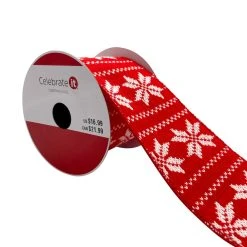 Cheapest 💯 3.5'' x 9 ft. Red with White Snowflakes Fair Isle Ribbon by Celebrate It® 🔥