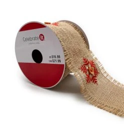 Best Pirce ✨ 3.5'' x 6ft. Snowflakes and Buttons Embroidered Frayed Burlap Ribbon by Celebrate It® 👍