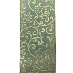 Best Pirce 🧨 3.5'' x 25 ft. Green Faux Burlap Ribbon with Foil by Celebrate It® ⭐ -Celebrate It Sales Shop 10698090 3