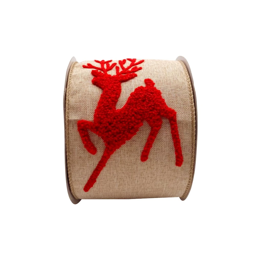 Best Pirce 🎉 3.5'' x 9 ft. Faux Burlap Ribbon with Reindeer Terry Embroidery by Celebrate It® 😉 2 Best Pirce 🎉 3.5'' x 9 ft. Faux Burlap Ribbon with Reindeer Terry Embroidery by Celebrate It® 😉 - Image 2