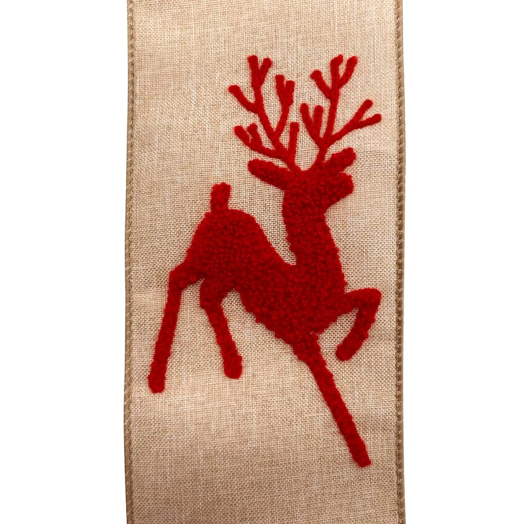 Best Pirce 🎉 3.5'' x 9 ft. Faux Burlap Ribbon with Reindeer Terry Embroidery by Celebrate It® 😉 3 Best Pirce 🎉 3.5'' x 9 ft. Faux Burlap Ribbon with Reindeer Terry Embroidery by Celebrate It® 😉 - Image 3