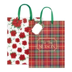 Buy ⌛ Large Plaid & Poinsettia Gift Bags, 2ct. by Celebrate It™ ⭐ Christmas 🥰