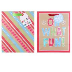 Brand new ⭐ Medium Oh What Fun & Stripe Gift Bags, 2ct. by Celebrate It™ 🎁 Christmas ❤️