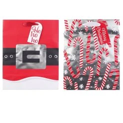 Wholesale 👏 Medium Santa Belt & Candy Canes Gift Bags, 2ct. by Celebrate It™ Christmas 😍