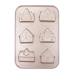 Hot Sale 🔥 Gold 6-Cavity Gingerbread House Christmas Cake Pan by Celebrate It® 🔔 -Celebrate It Sales Shop 10702447 4