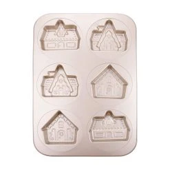 Hot Sale 🔥 Gold 6-Cavity Gingerbread House Christmas Cake Pan by Celebrate It® 🔔 -Celebrate It Sales Shop 10702447 6