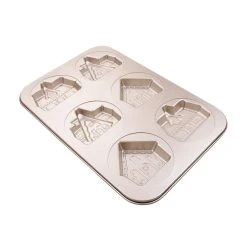 Hot Sale 🔥 Gold 6-Cavity Gingerbread House Christmas Cake Pan by Celebrate It® 🔔 -Celebrate It Sales Shop 10702447 7