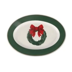 Wholesale 🌟 14" Green & White Wreath Oval Platter by Celebrate It™ ⌛