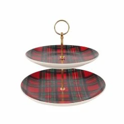 Deals 😀 10" Red Tartan & Gold Treat Stand by Celebrate It™ 🧨