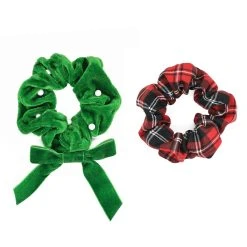 Promo ⌛ Christmas Red Plaid & Green Velvet Hair Scrunchies by Celebrate It™ ⭐