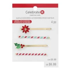 Budget ⌛ Christmas Holly & Stripes Hair Clips by Celebrate It™ ✔️
