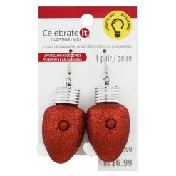 Flash Sale ⭐ Christmas Red Glitter Bulb Light Up Earrings by Celebrate It™ ⭐